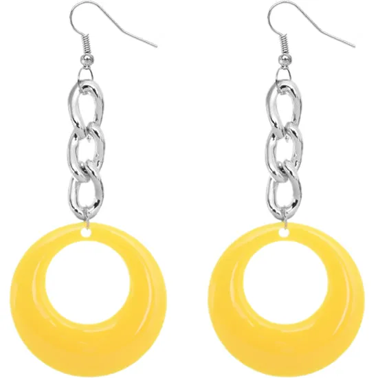 Yellow Chain Link Drop Hoop Earrings
