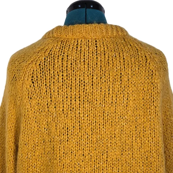 Zara Chunky Knit Sweater Round Neck Marigold Mustard Rolled Hem Mohair Wool