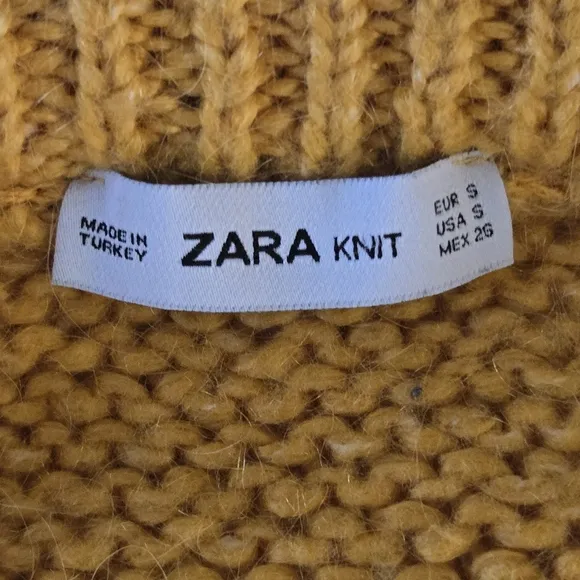 Zara Chunky Knit Sweater Round Neck Marigold Mustard Rolled Hem Mohair Wool