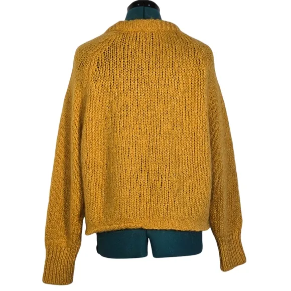 Zara Chunky Knit Sweater Round Neck Marigold Mustard Rolled Hem Mohair Wool