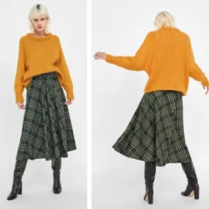 Zara Chunky Knit Sweater Round Neck Marigold Mustard Rolled Hem Mohair Wool